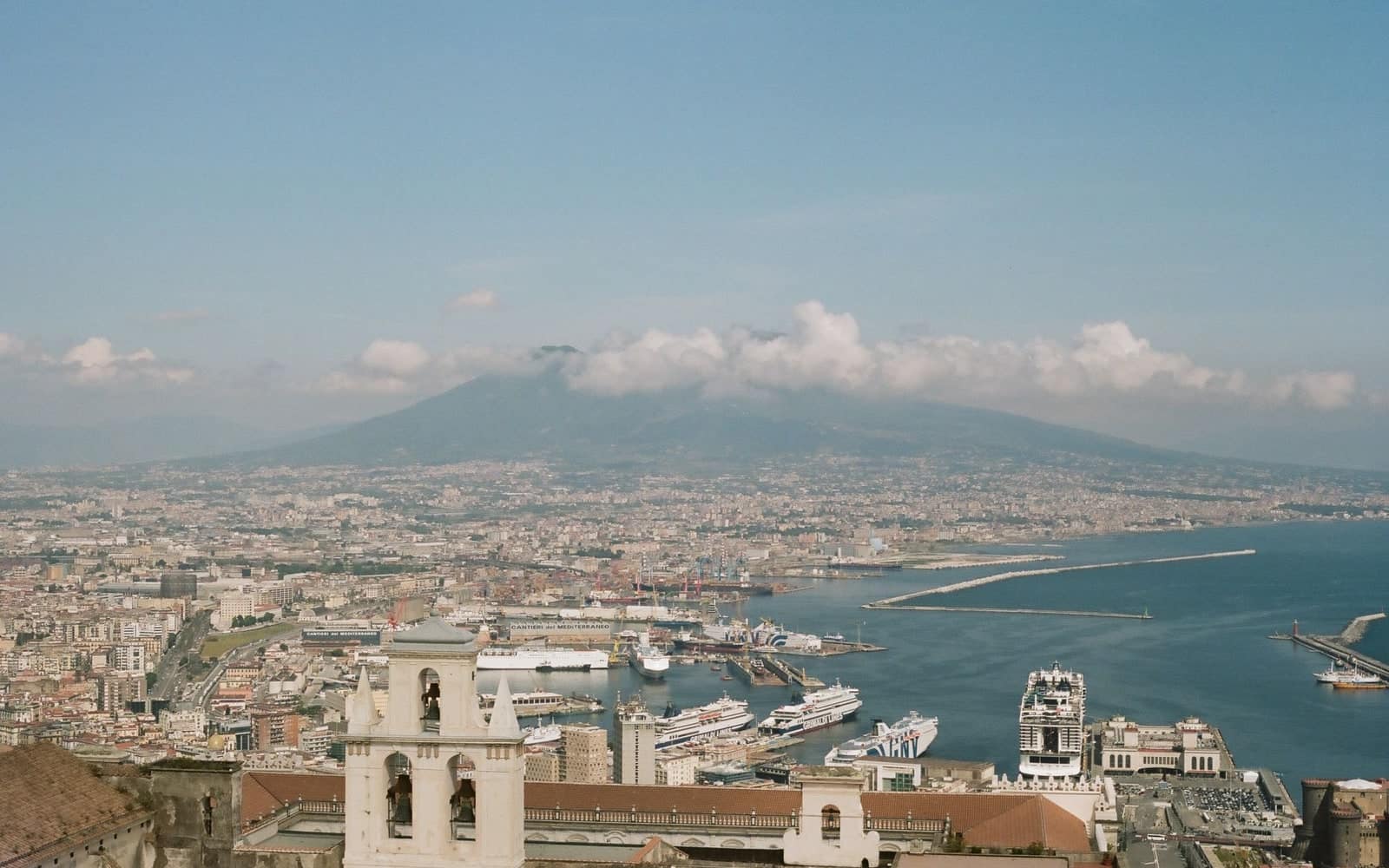 The Gulf of Naples with Vesuvius and the harbour seen from above